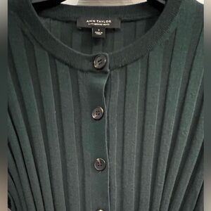 Ann Taylor Green Ribbed 100% Superfine Merino Wool Cardigan